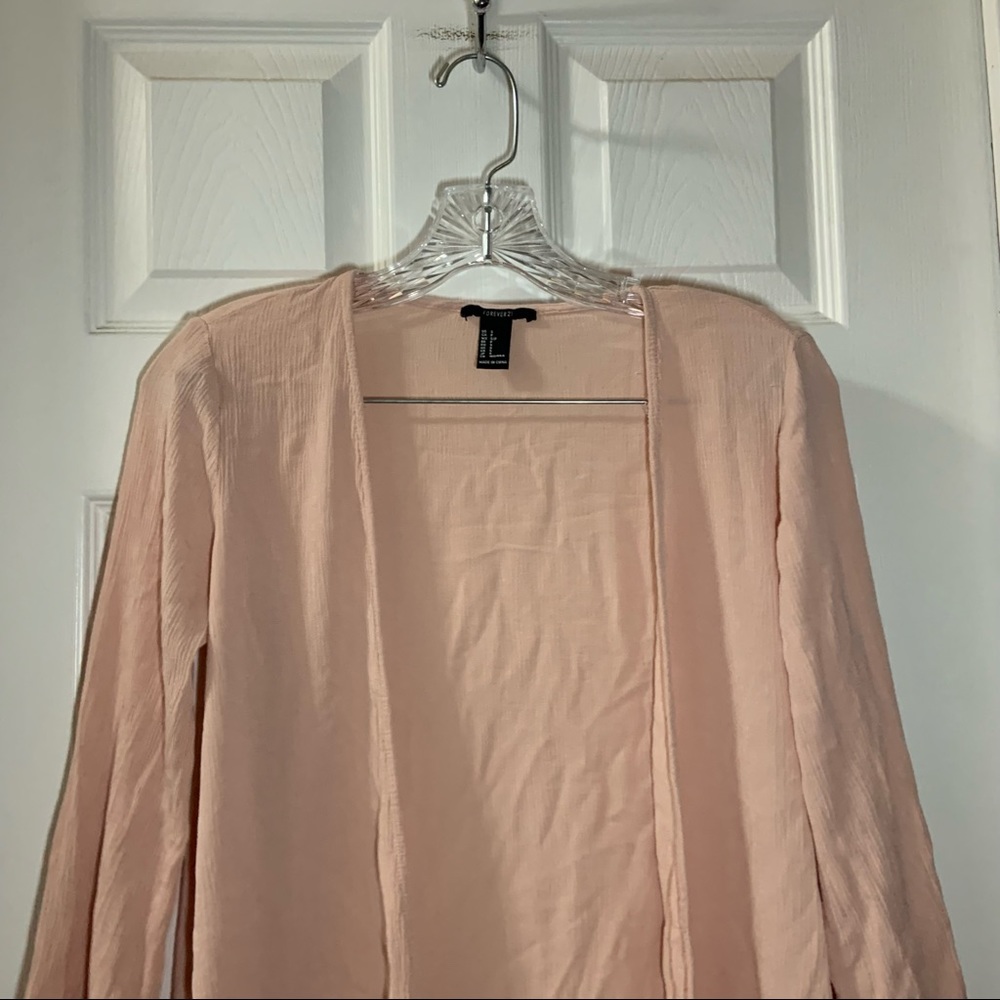 Forever 21 Peach/Pink Open Front Lace Crochet Trim Kimono Small - Picture 4 of 7